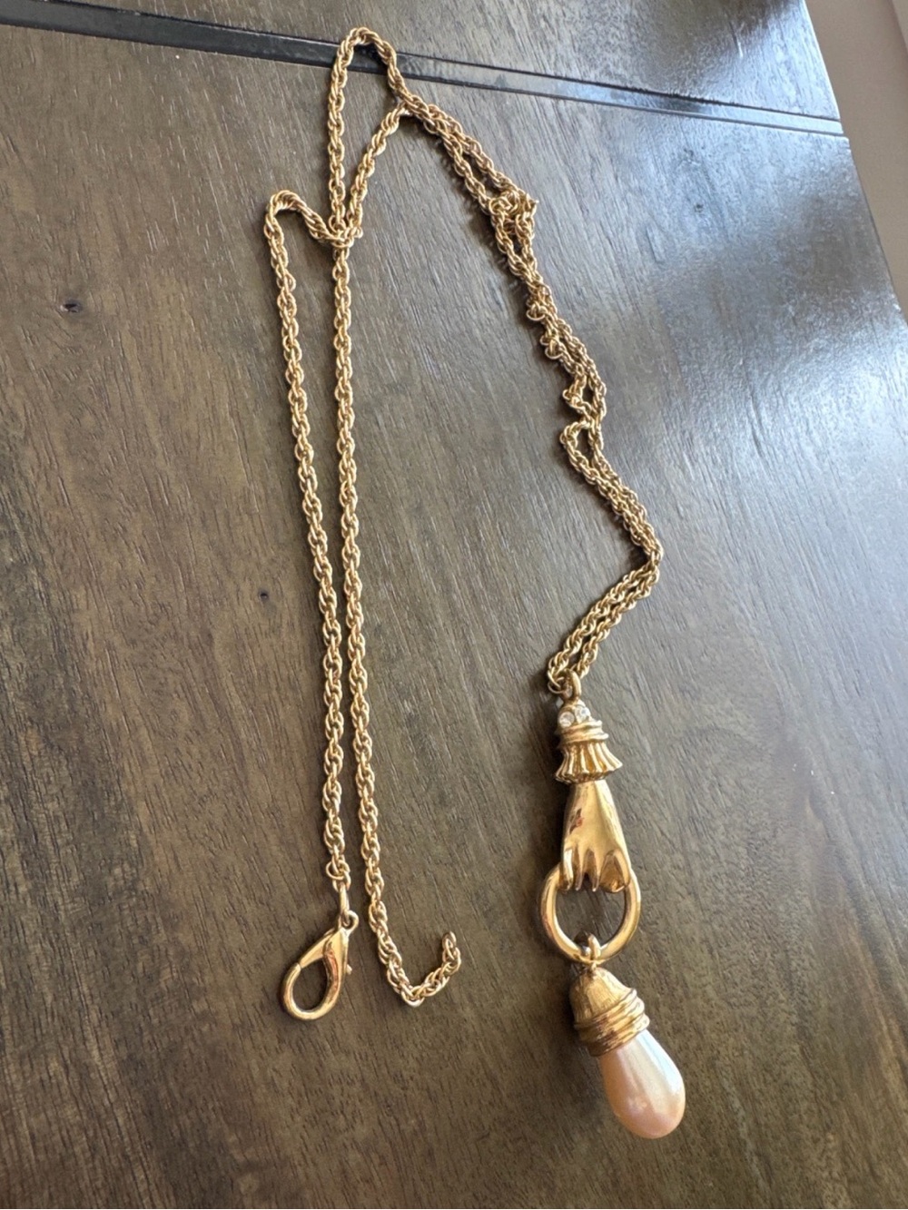 Givenchy Gold-Tone Long Necklace with Peach Pearl Drop